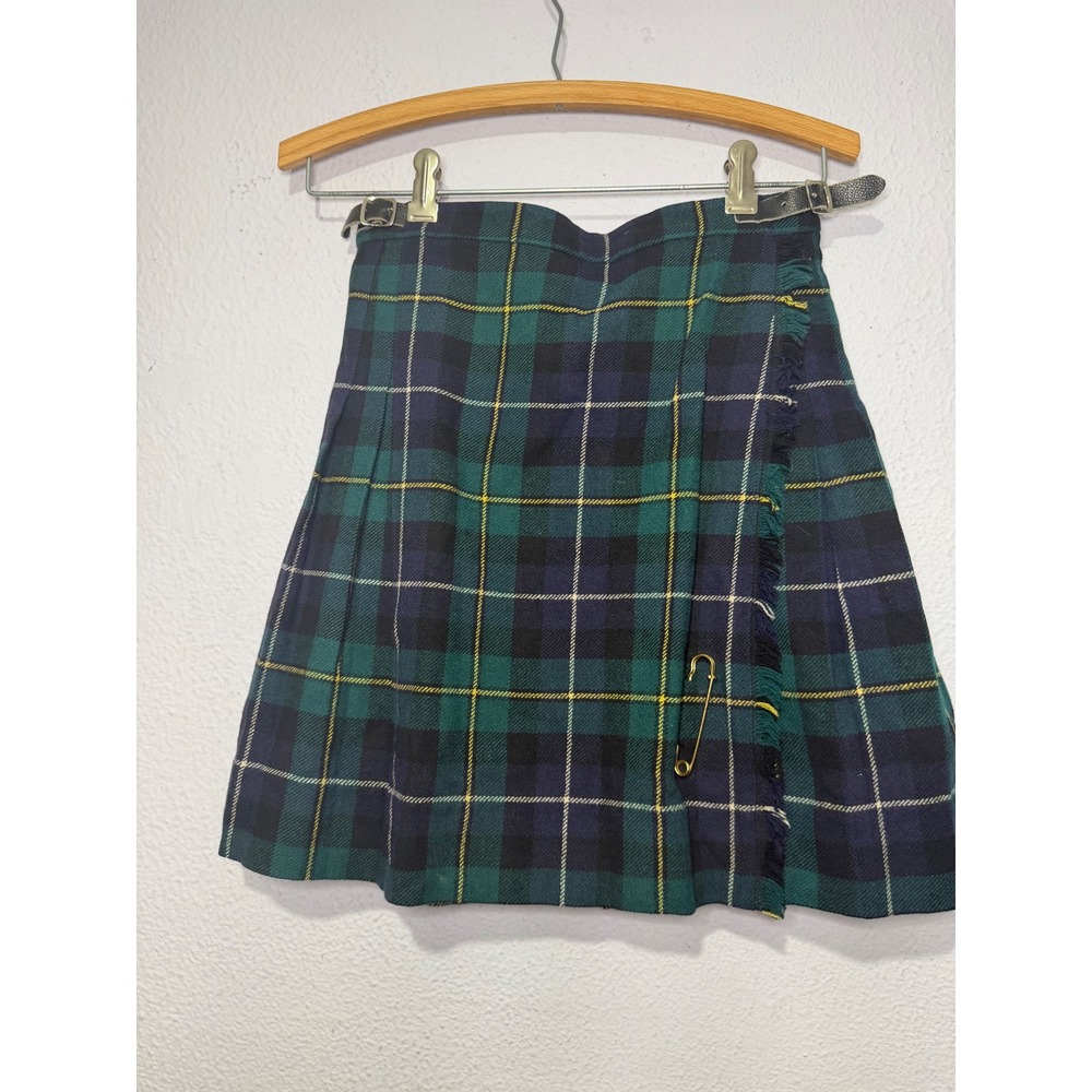 Vintage Laird-Portch Plaid Kilt Skirt Small Green Grunge Wool Pleated Mini Punk